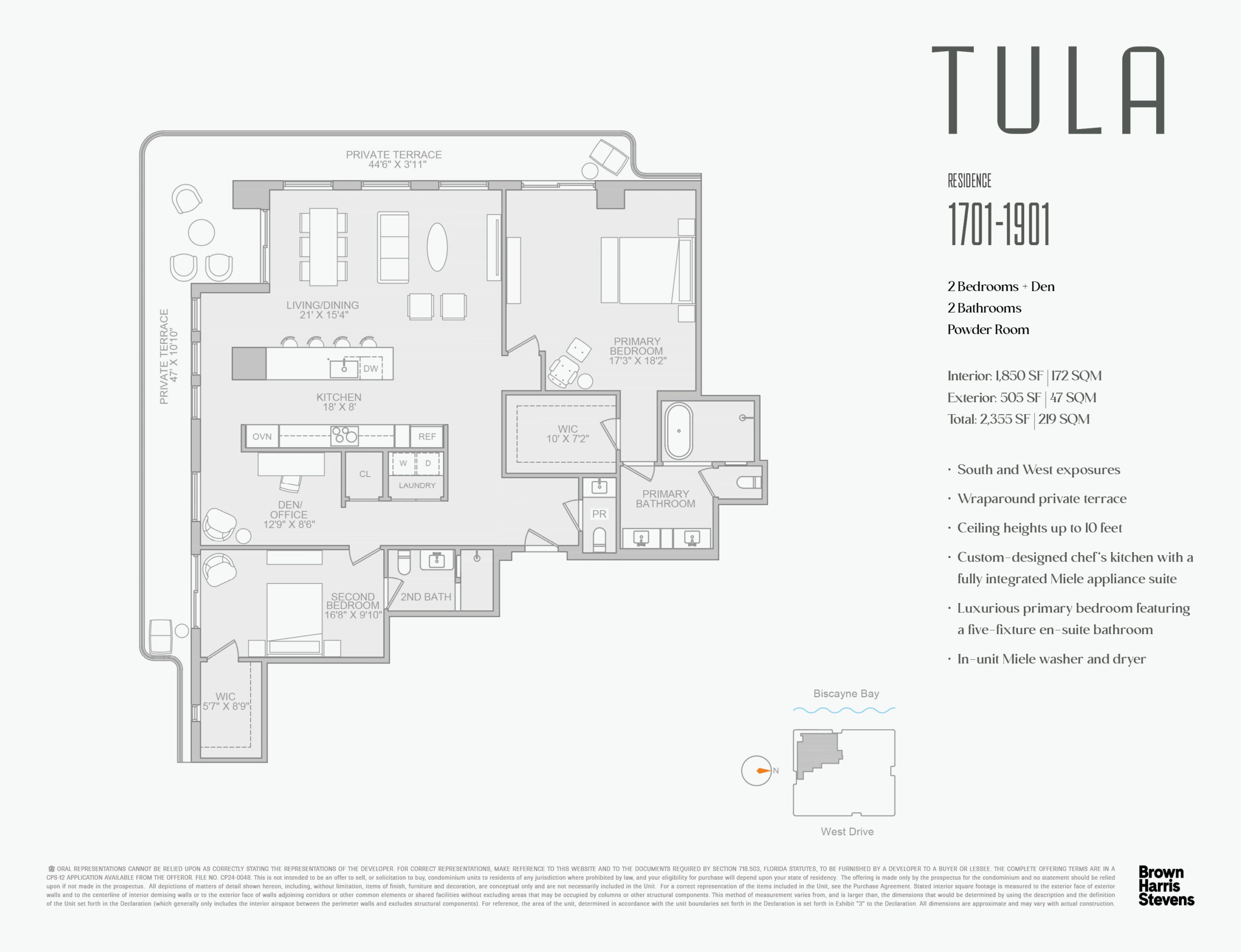 Tula Residences floor plan for Residence 1, floors 17-19.